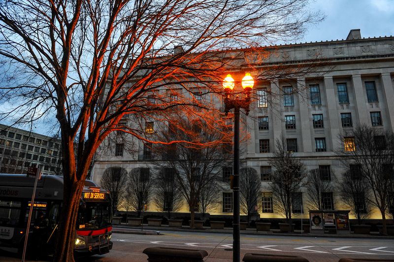 &copy; Reuters. The U.S. Department of Justice building is bathed in morning light at sunrise in Washington