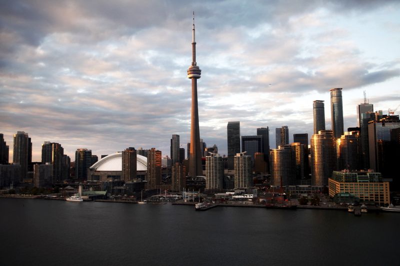 &copy; Reuters. FILE PHOTO: The Toronto city skyline is shown in this aerial photo over Lake Ontario in Toronto