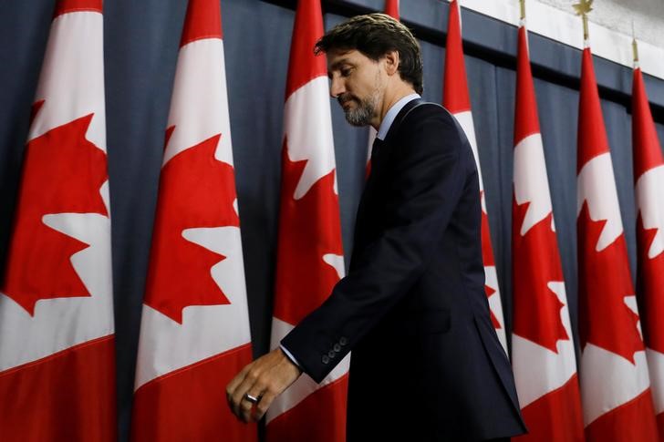 &copy; Reuters. Foto de archivo del primer ministro de Canadá, Justin Trudeau, tras una rueda de prensa en Ottawa