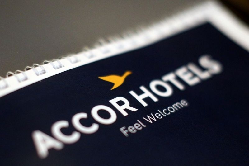 &copy; Reuters. The logos of AccorHotels group is pictured during a news conference at the Pullman Bangkok King Power hotel, in Bangkok