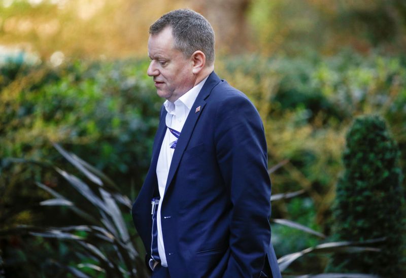 &copy; Reuters. British Prime Minister&apos;s Europe adviser David Frost arrives for a meeting to address the government&apos;s response to the coronavirus outbreak, at Downing Street in London