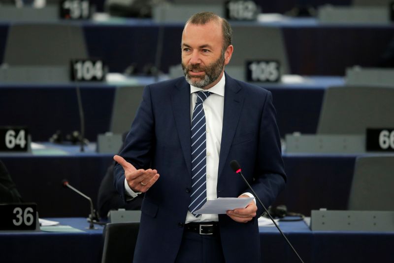 &copy; Reuters. FIL EPHOTO:  EU Parliament&apos;s political group European People&apos;s Party (EPP) president Manfred Weber speaks during a debate on Brexit at the European Parliament in Strasbourg