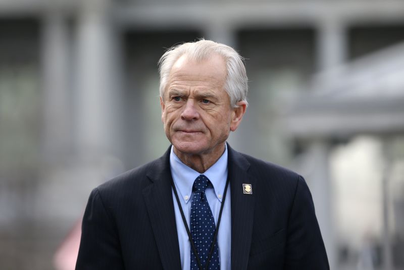 &copy; Reuters. White House trade adviser Peter Navarro listens to a news conference outside of the West Wing of the White House