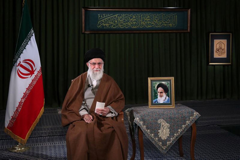 &copy; Reuters. FILE PHOTO:  Iran&apos;s Supreme Leader Ayatollah Ali Khamenei delivers a televised speech on the occasion of the Iranian New Year Nowruz, in Tehran