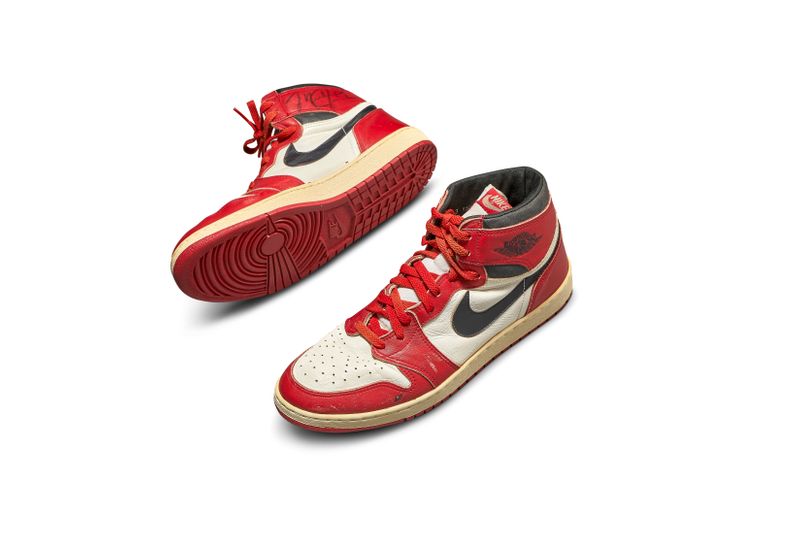 &copy; Reuters. A pair of 1985 Nike Air Jordan 1s, made for and worn by U.S. basketball player Michael Jordan