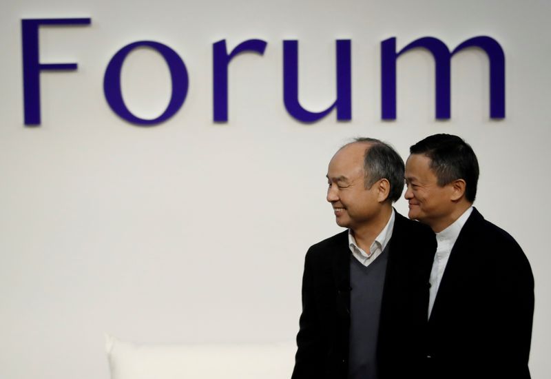 &copy; Reuters. FILE PHOTO: SoftBank Group founder and CEO Masayoshi Son and Alibaba founder and former Chairman Jack Ma attend the Tokyo Forum 2019 in Tokyo