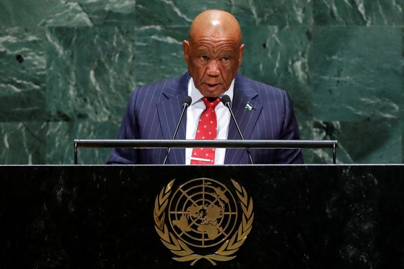 &copy; Reuters. FILE PHOTO: Thomas Motsoahae Thabane, prime minister of Lesotho addresses the 74th session of the United Nations General Assembly at U.N. headquarters in New York