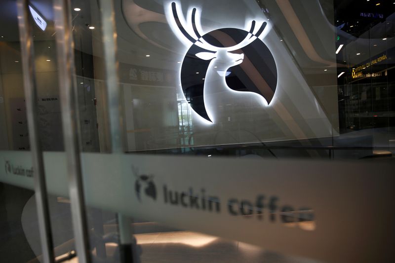 &copy; Reuters. FILE PHOTO: A Luckin Coffee logo is seen at a store in Beijing