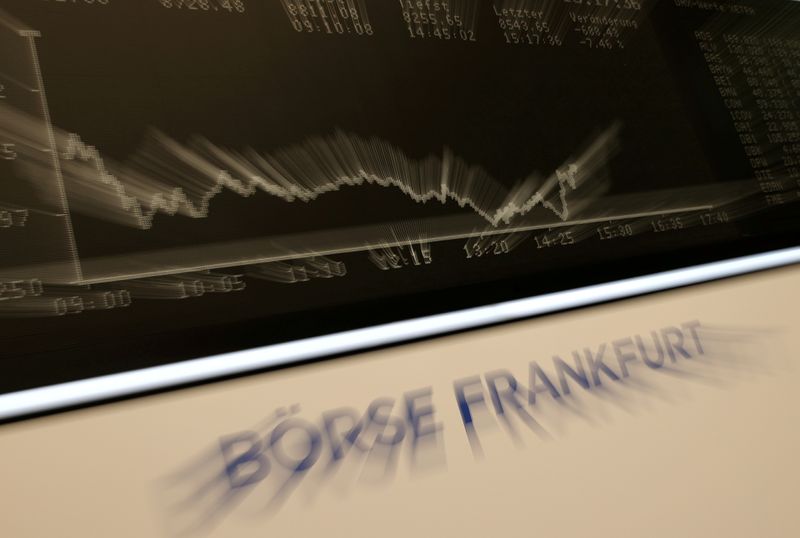 © Reuters. FILE PHOTO: A general view shows the German share prize index DAX board during afternoon trading as markets react on the coronavirus disease (COVID-19) at the stock exchange in Frankfurt