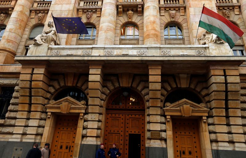 &copy; Reuters. FILE PHOTO: A view of the entrance to the National Bank of Hungary building in Budapest