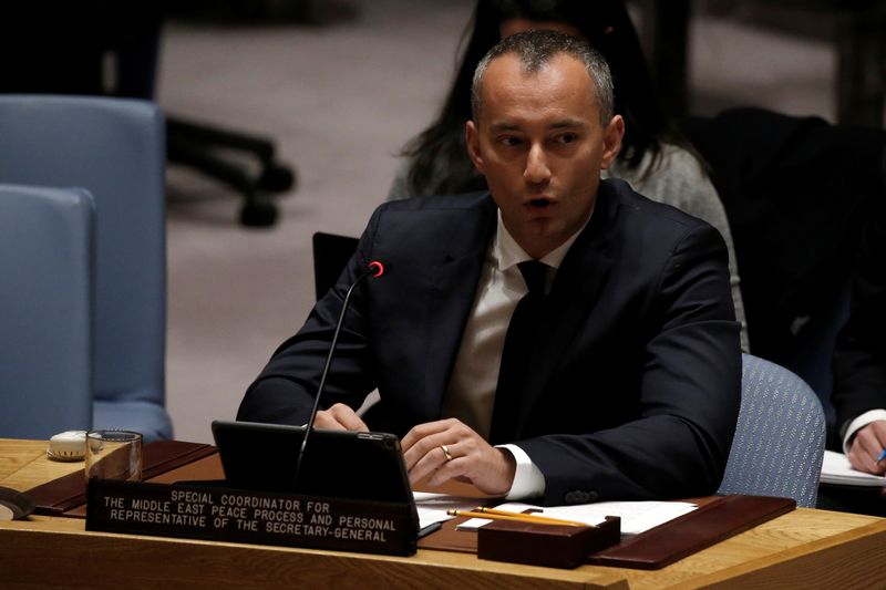 &copy; Reuters. FILE PHOTO:  Nickolay Mladenov, U.N. Special Coordinator for the Middle East Peace Process, briefs the U.N. Security Council during a council meeting on the situation in the Middle East at U.N. headquarters in New York City