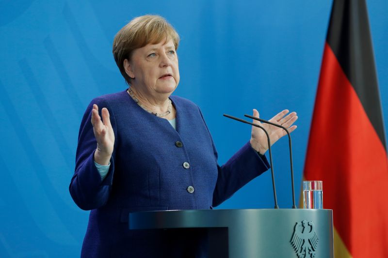 &copy; Reuters. German Chancellor Angela Merkel addresses a news conference in Berlin