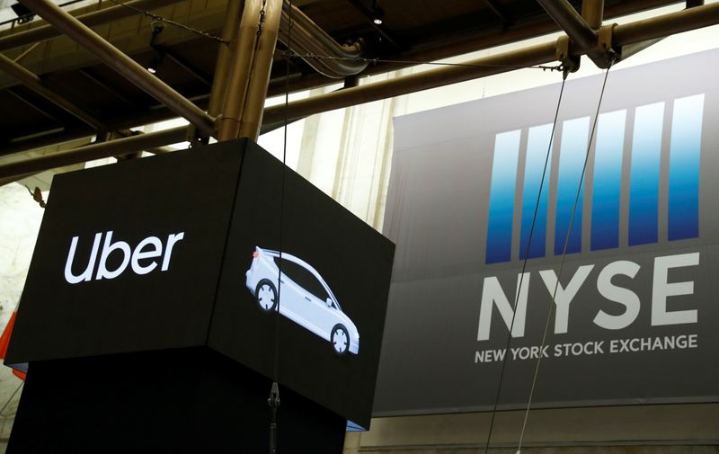 © Reuters. Uber Technologies Inc. banner during the company's IPO at the NYSE in New York