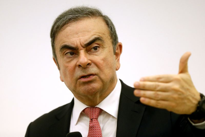 &copy; Reuters. FILE PHOTO: Former Nissan chairman Carlos Ghosn gestures during a news conference at the Lebanese Press Syndicate in Beirut