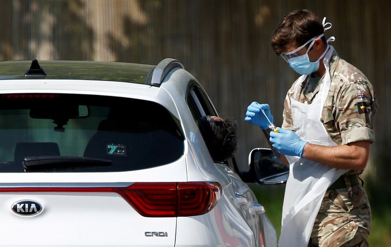 &copy; Reuters. FILE PHOTO: Testing for the coronavirus in Chessington, London