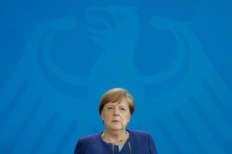 &copy; Reuters. German Chancellor Angela Merkel addresses a news conference in Berlin