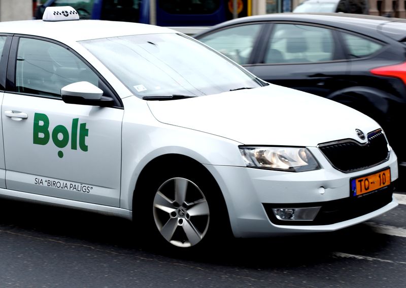 &copy; Reuters. A Bolt (formerly known as Taxify) sign is seen on the taxi car in Riga