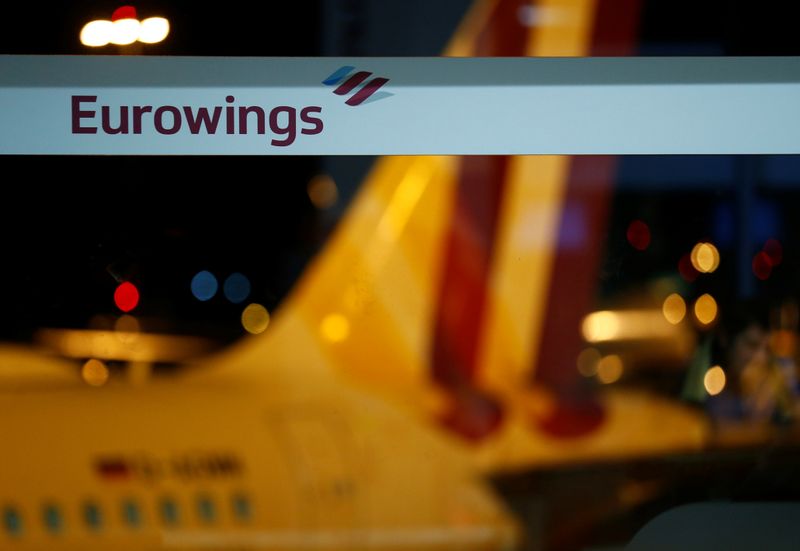 &copy; Reuters. Logo of Eurowings is pictured at the Cologne-Bonn airport during a strike of cabin crew employees of German airline Germanwings
