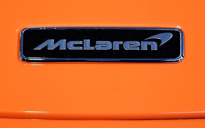 &copy; Reuters. The McLaren logo is seen on the McLaren 765LT at its launch at the McLaren headquarters in Woking