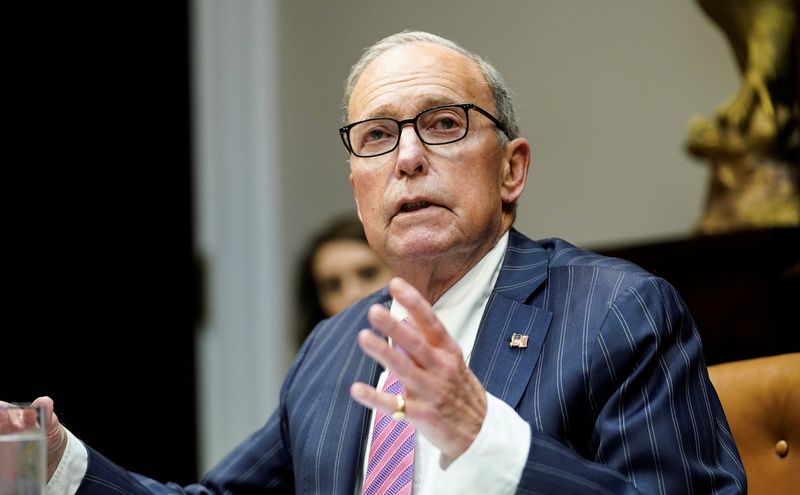 &copy; Reuters. FILE PHOTO: Larry Kudlow participates in coronavirus economic &quot;relief update&quot; virtual event at the White House in Washington