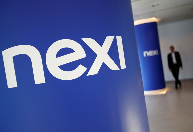 &copy; Reuters. The logo of Italian payments group Nexi is pictured inside their headquarters in Milan