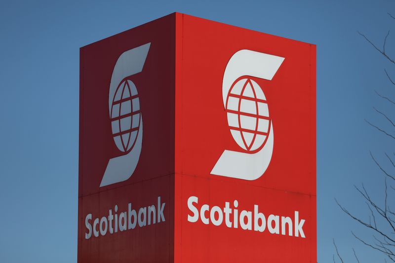 &copy; Reuters. FILE PHOTO: A Bank of Nova Scotia logo is seen outside of a branch in Ottawa