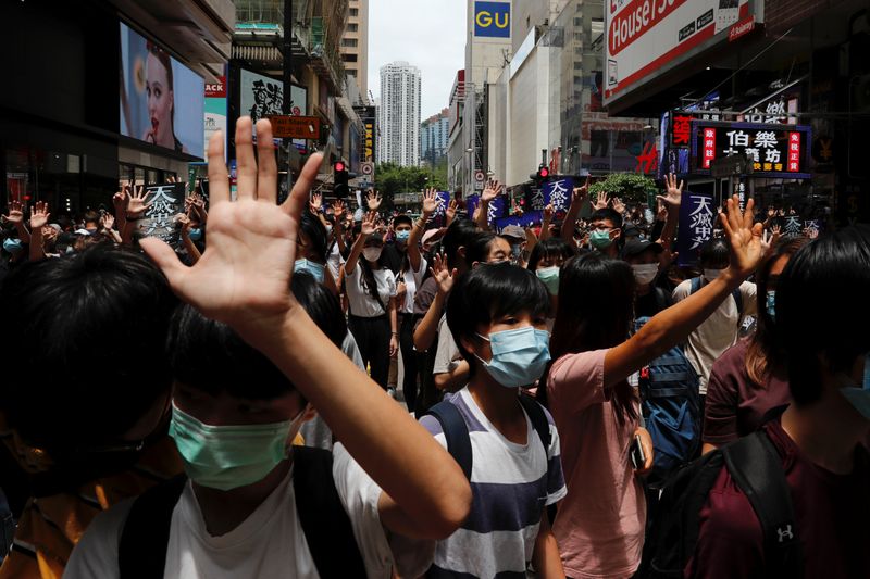 &copy; Reuters. Anti-government protesters march again Beijing&apos;s plans to impose national security legislation in Hong Kong