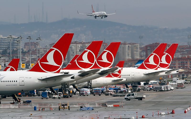 &copy; Reuters. Turkish Airlines aircrafts are parked at Ataturk International Airport in Istanbul