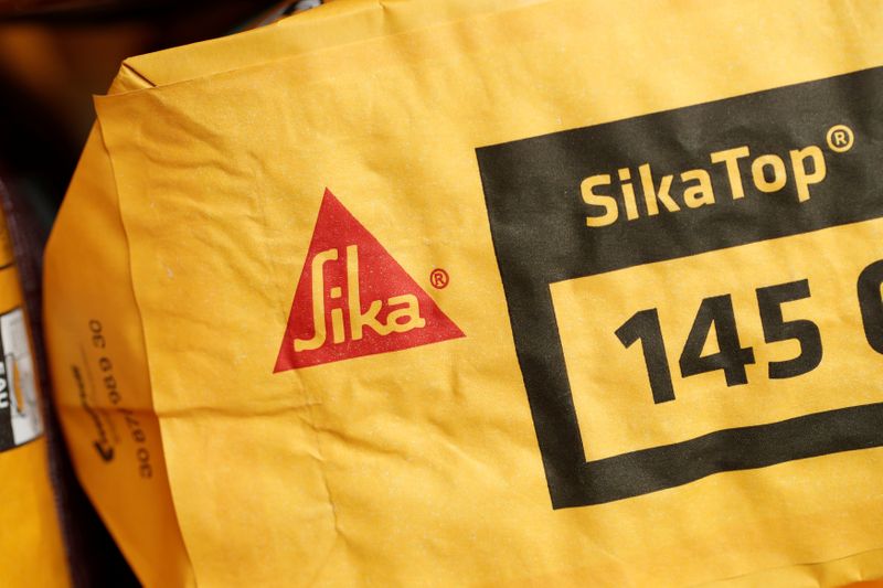 &copy; Reuters. The Swiss chemical group Sika company logo is pictured on a bag of SikaTop in their training center in Le Bourget near Paris