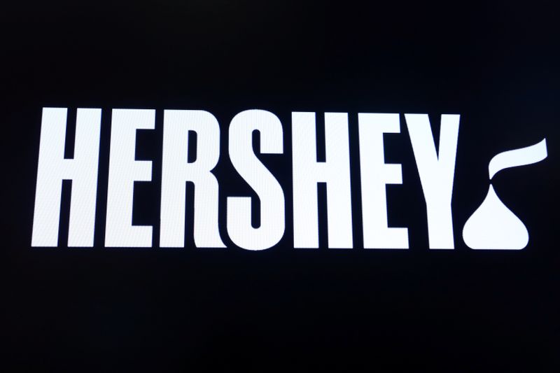 &copy; Reuters. The company logo for Hershey Co. is displayed on a screen on the floor of the NYSE in New York