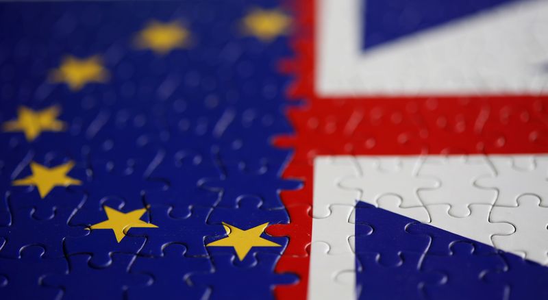 © Reuters. FILE PHOTO: Puzzle with printed EU and UK flags