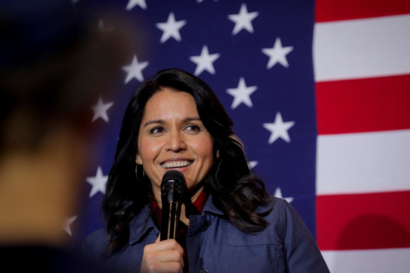 &copy; Reuters. Democratic presidential candidate Rep. Tulsi Gabbard speaks during a campaign event in Lebanon, New Hampshire