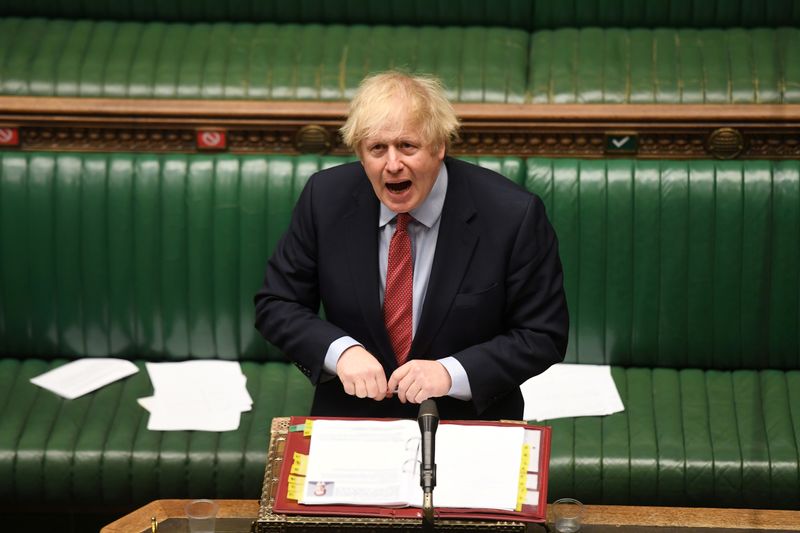 &copy; Reuters. Britain&apos;s PM Johnson speaks at House of Commons during COVID-19 outbreak in London