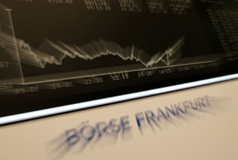&copy; Reuters. A general view shows the German share prize index DAX board during afternoon trading as markets react on the coronavirus disease (COVID-19) at the stock exchange in Frankfurt