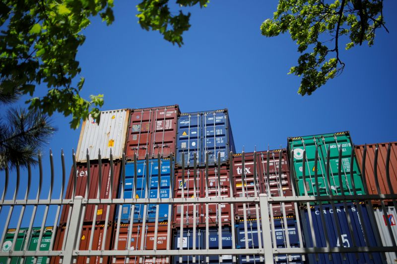 &copy; Reuters. FILE PHOTO:  Shipping containers are stacked at the Paul W. Conley Container Terminal in Boston