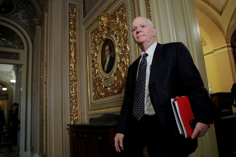 &copy; Reuters. U.S. Senator Ben Cardin exits the chamber during a break during the Trump impeachment trial in Washington