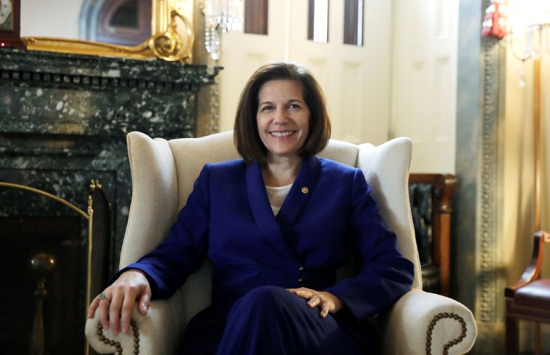 &copy; Reuters. U.S. Senate Minority Leader Schumer meets with Senator Cortez Masto after announcing her as Chairwoman of DSCC on Capitol Hill in Washington