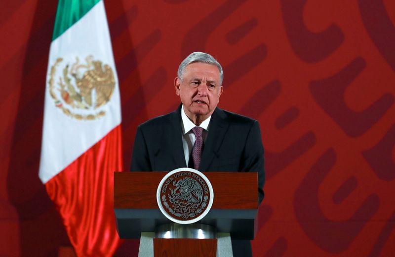 &copy; Reuters. Mexico&apos;s President Andres Manuel Lopez Obrador attends a news conference at the National Palace in Mexico City