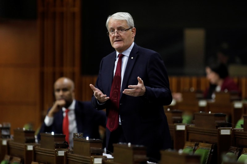 &copy; Reuters. FILE PHOTO: Canada&apos;s Minister of Transport Marc Garneau speaks in the House of Commons as legislators convene at the House of Commons in Ottawa