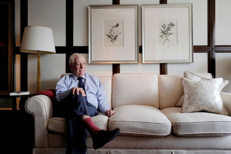 &copy; Reuters. FILE PHOTO: Former Hong Kong governor Chris Patten attends an interview in Hong Kong