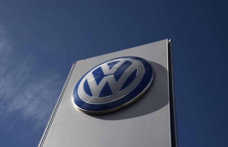 &copy; Reuters. FILE PHOTO: Signage at a Volkswagen dealership is seen in London, Britain