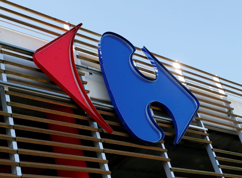 &copy; Reuters. A Carrefour logo is seen on a Carrefour Hypermarket store in Merignac near Bordeaux