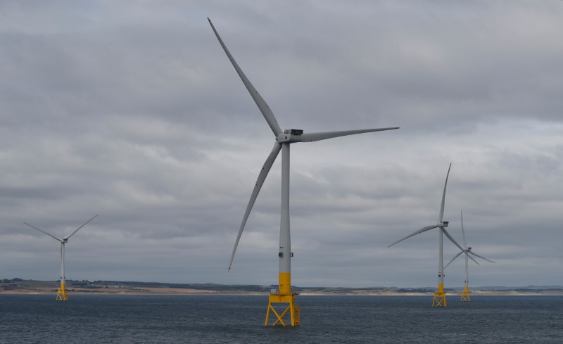 &copy; Reuters. FILE PHOTO: The European Offshore Wind Deployment Centre (EOWDC) sits off Trump International Golf Links Aberdeen, Scotland