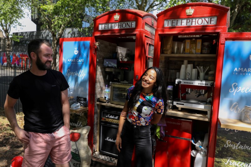 &copy; Reuters. Converted telephone box operates as a take-way coffee shop