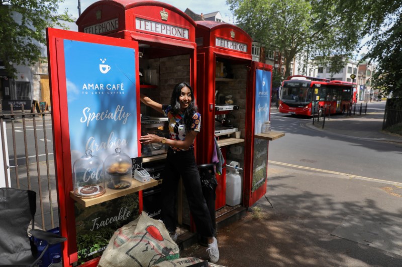 © Reuters. Converted telephone box operates as a take-way coffee shop