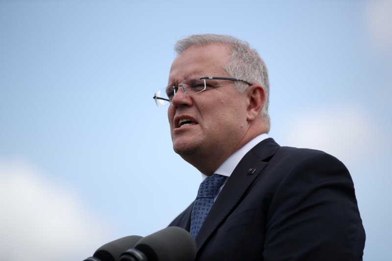 &copy; Reuters. FILE PHOTO: Australian Prime Minister Morrison speaks during a joint press conference at Admiralty House in Sydney