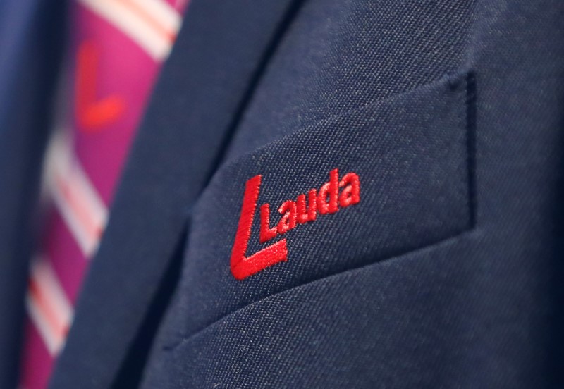 &copy; Reuters. The Laudamotion logo is seen during a news conference in Vienna