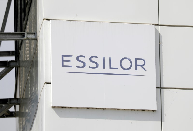 &copy; Reuters. FILE PHOTO: The logo of Essilor is seen in Creteil