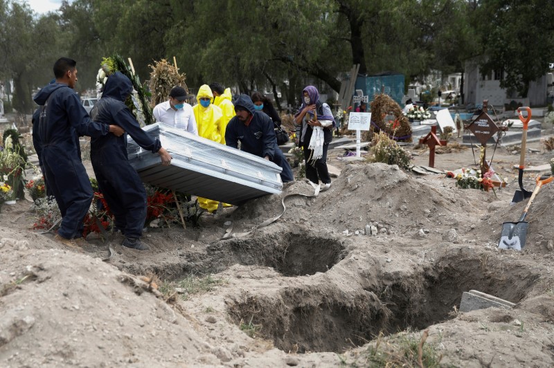 &copy; Reuters. Enterro de vítima da Covid-19 em cemitério do México