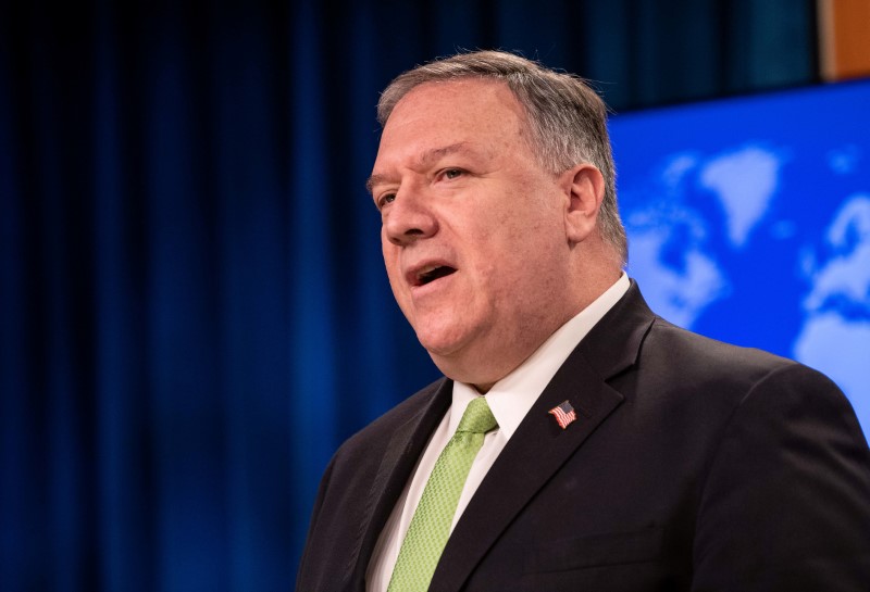 &copy; Reuters. U.S. Secretary of State Mike Pompeo speaks to the media at the State Department in Washington